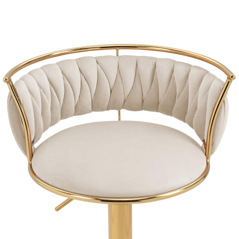 Velvet Upholstered Adjustable Bar Stool Swivel Counter Chair Set of 2