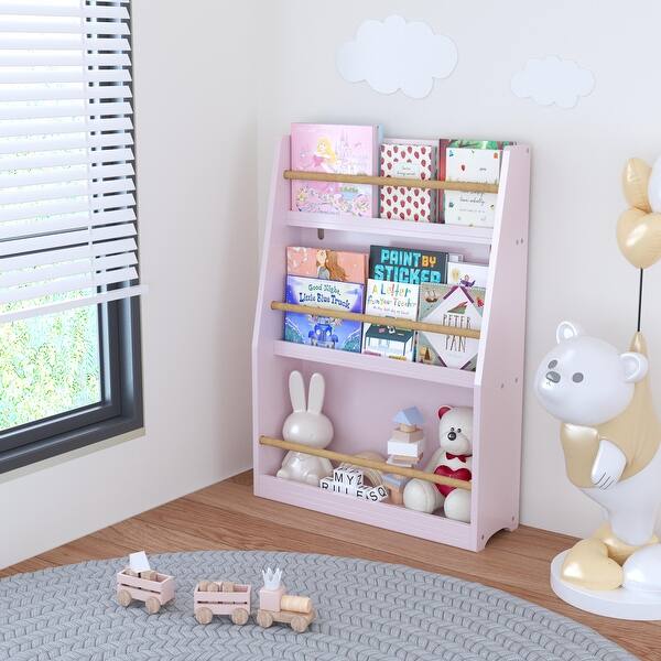 slide 2 of 15, Kids Bookcases with 3 Tier Shelf, Reading & Organization Pink