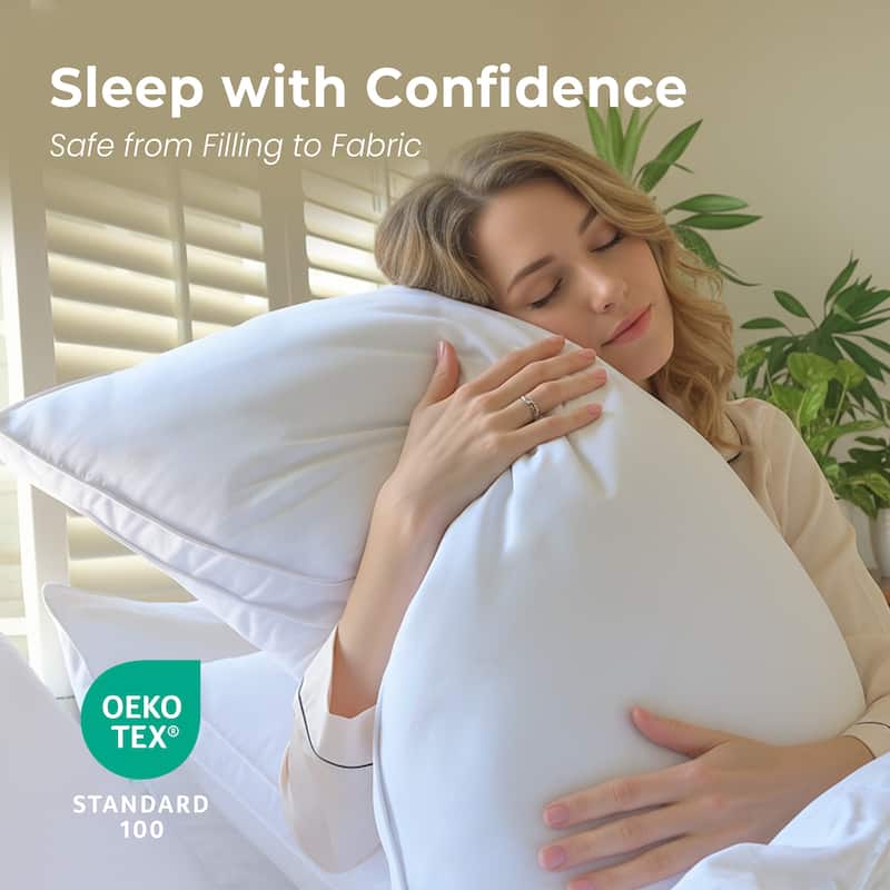 Set of 2 Premium Goose Feather Down Bed Pillows with Cotton Cover - White