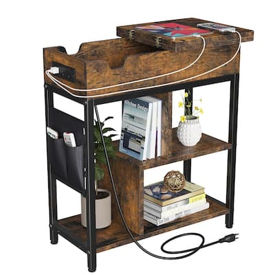 End Table with Charging Station, Flip Top Nightstand with USB Ports and Outlets