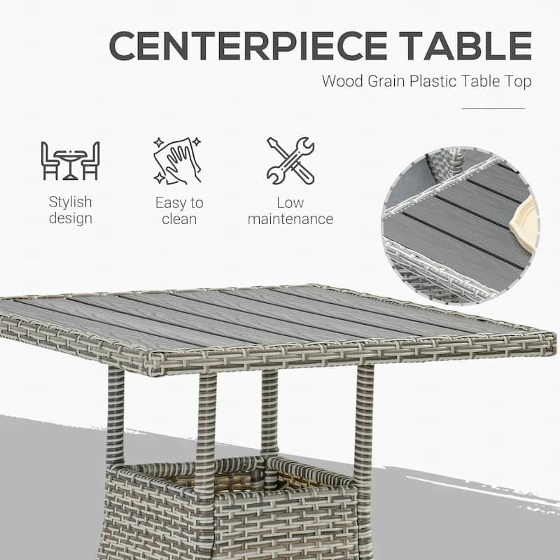 3-Piece PE Wicker Set, Tufted Reclining Chairs, Coffee Table, Outdoor