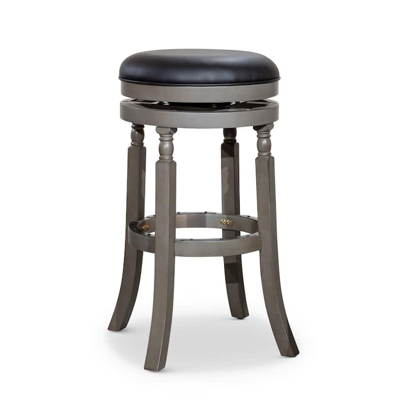 DTY Indoor Living Palmer Lake Backless Swivel Counter or Bar Stool - Weathered Gray/ Black Leather - Bar Height - 29-32 in.