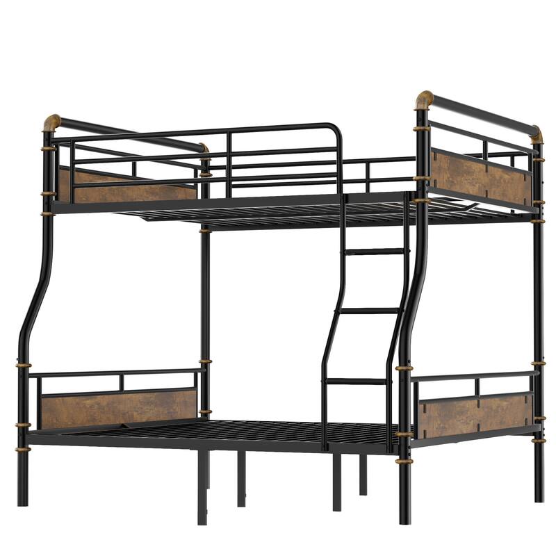 Full XL over Queen Metal Bunk Bed with Guard Rails and Legs for Teens