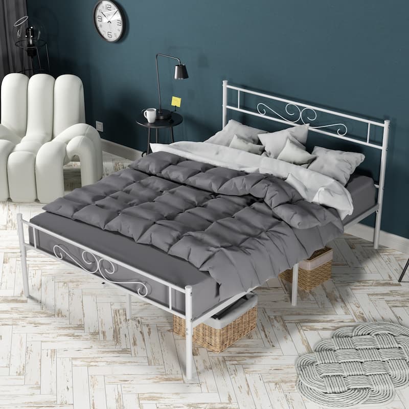 VECELO Modern Heavy Duty Metal Bed Frame with Headboard & Footboard Noise-Free No Box Spring Needed for 8-12 Inch Mattress