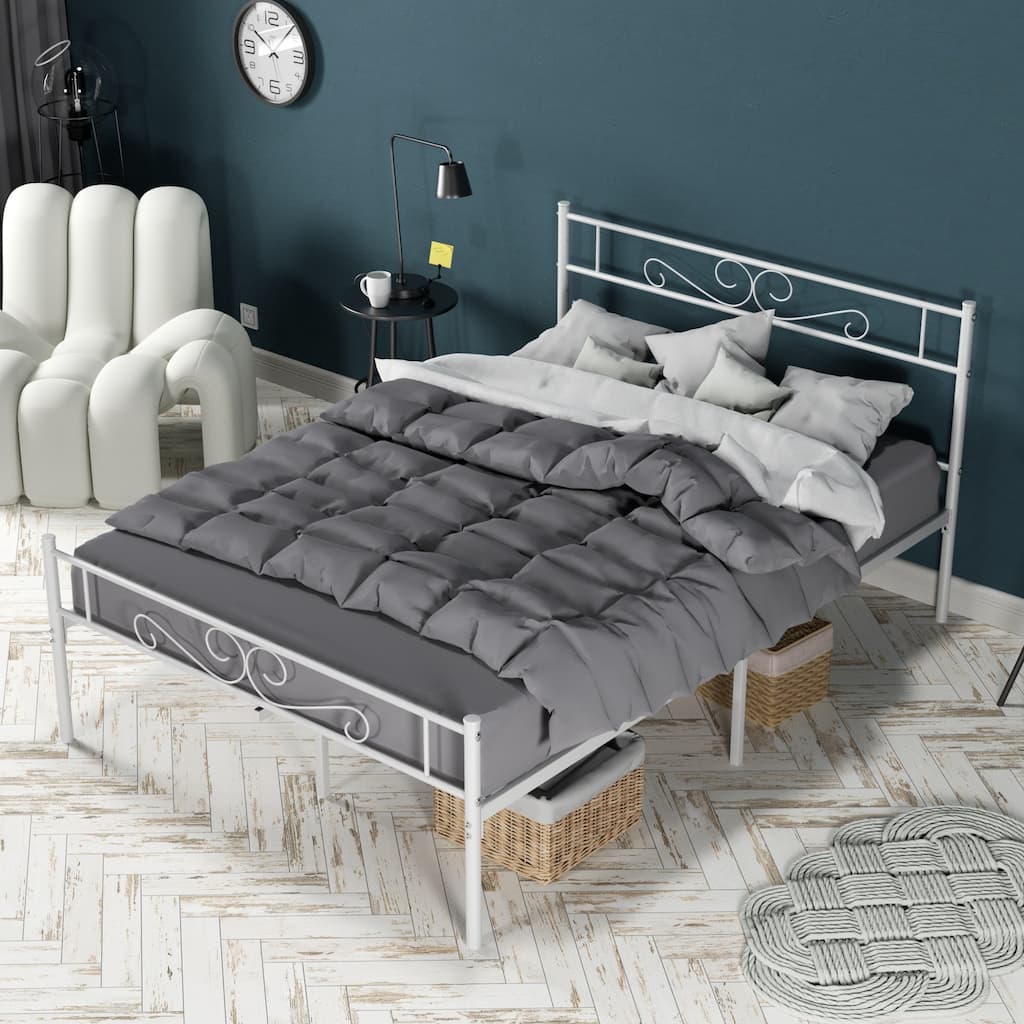 VECELO Modern Heavy Duty Metal Bed Frame with Headboard & Footboard Noise-Free No Box Spring Needed for 8-12 Inch Mattress