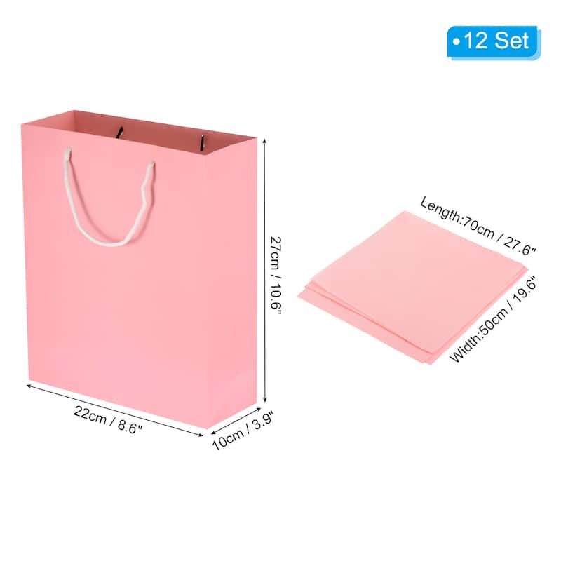 12 Set Favor Gift Bags Goodie Tote with Pink Tissue Paper Pink