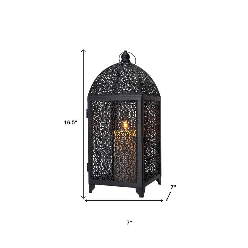 Set of Two Black Metal Filigree Tabletop Lantern Candle Holders
