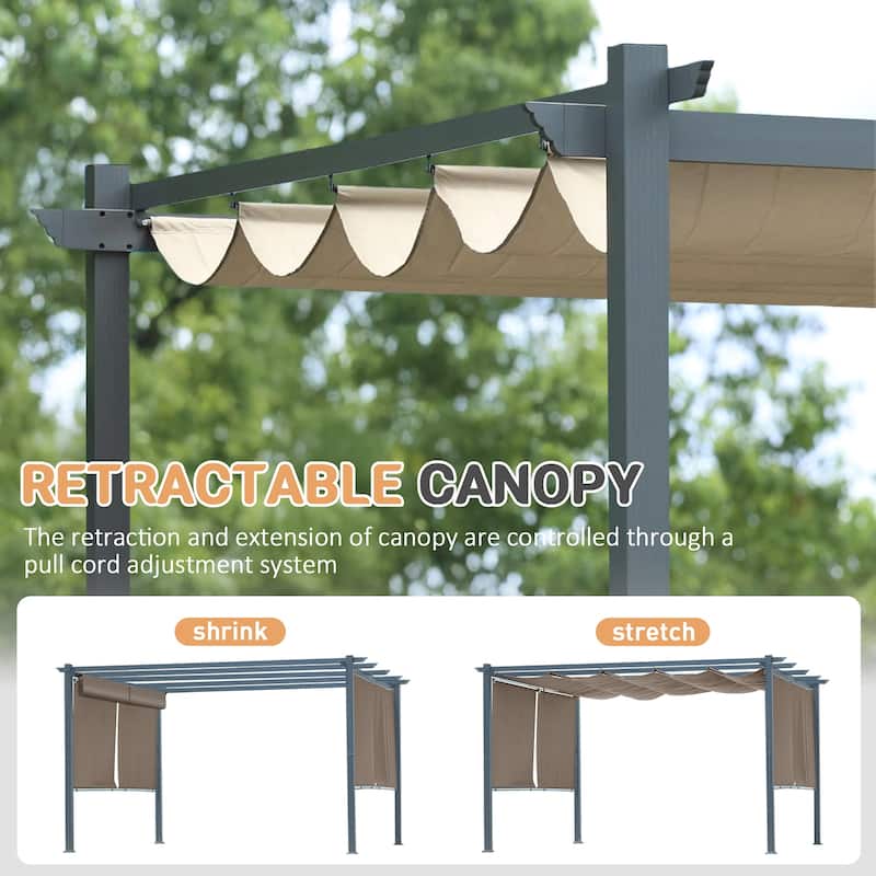 Aoodor 13 x 10 FT Outdoor Pergola with Retractable Shade Canopy, 4 Pieces Roller Shade Curtain