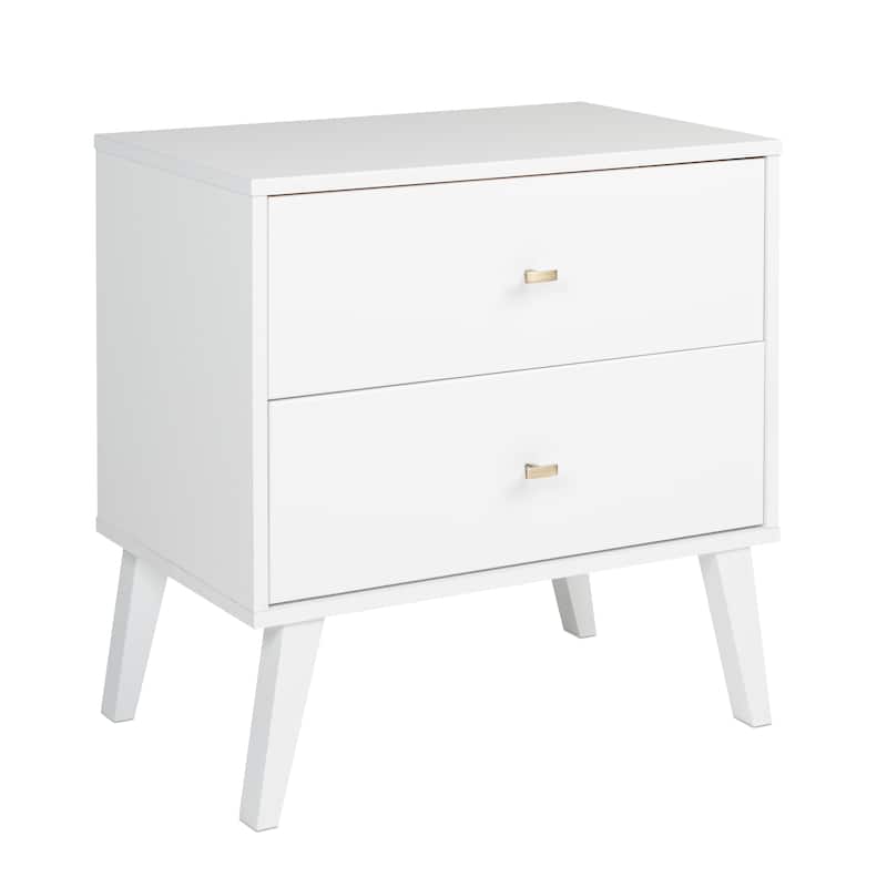 Prepac Milo Mid-Century Modern 2 Drawer Nightstand, Bedside Table, Contemporary Bedroom Furniture