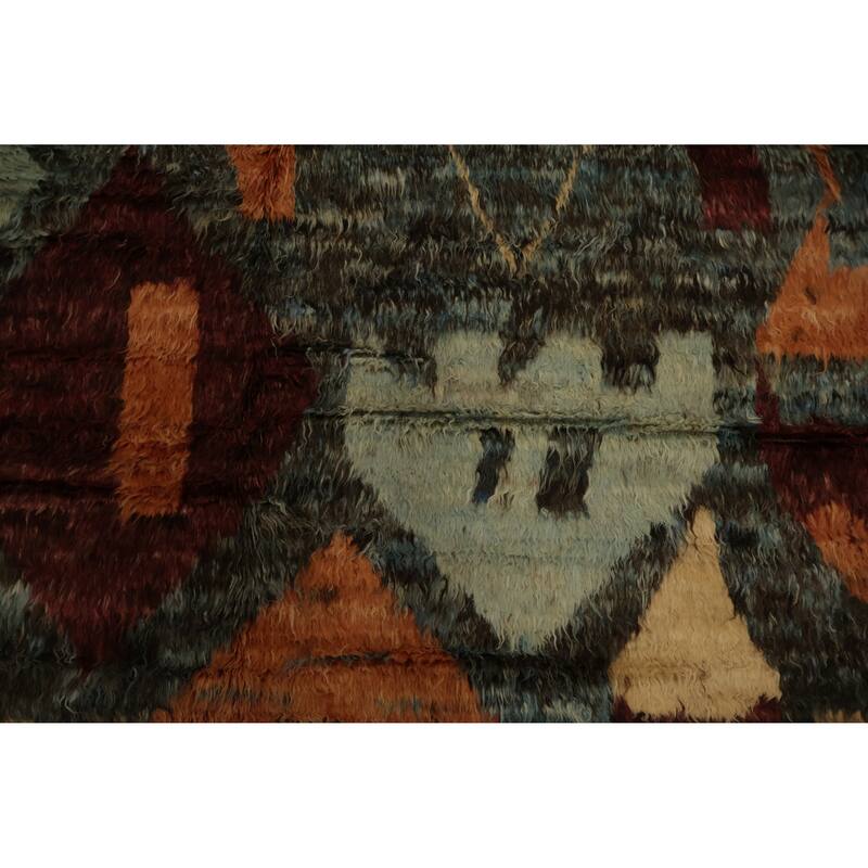 Hand Knotted Oriental 100% Wool Carpet Modern Tribal Multi-Colored Moroccan Area Rug - 9' 10'' X 6' 8''