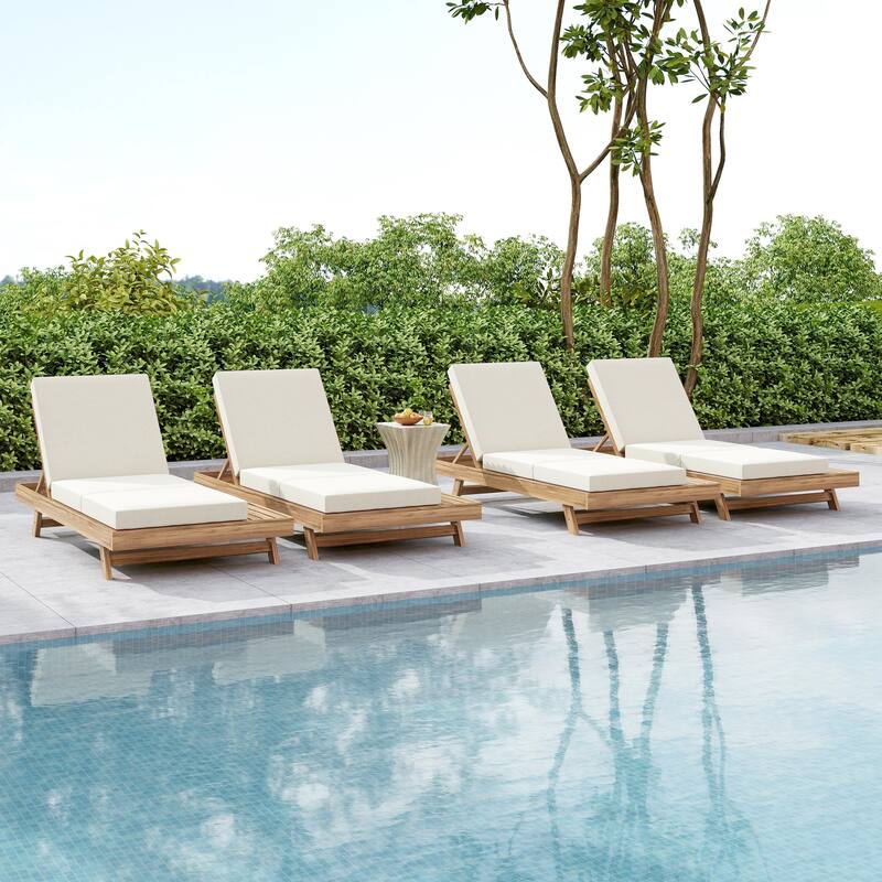 Christopher Knight Home - Tilson Outdoor Acacia Wood 4-Position Adjustable Chaise Lounge with Water-Resistant Cushion - 79"L