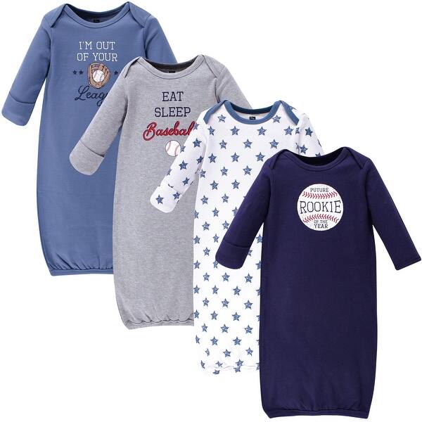 slide 1 of 1, Hudson Baby Infant Boy Cotton Long-Sleeve Gowns 4pk, Baseball 0-6 Months - Baseball
