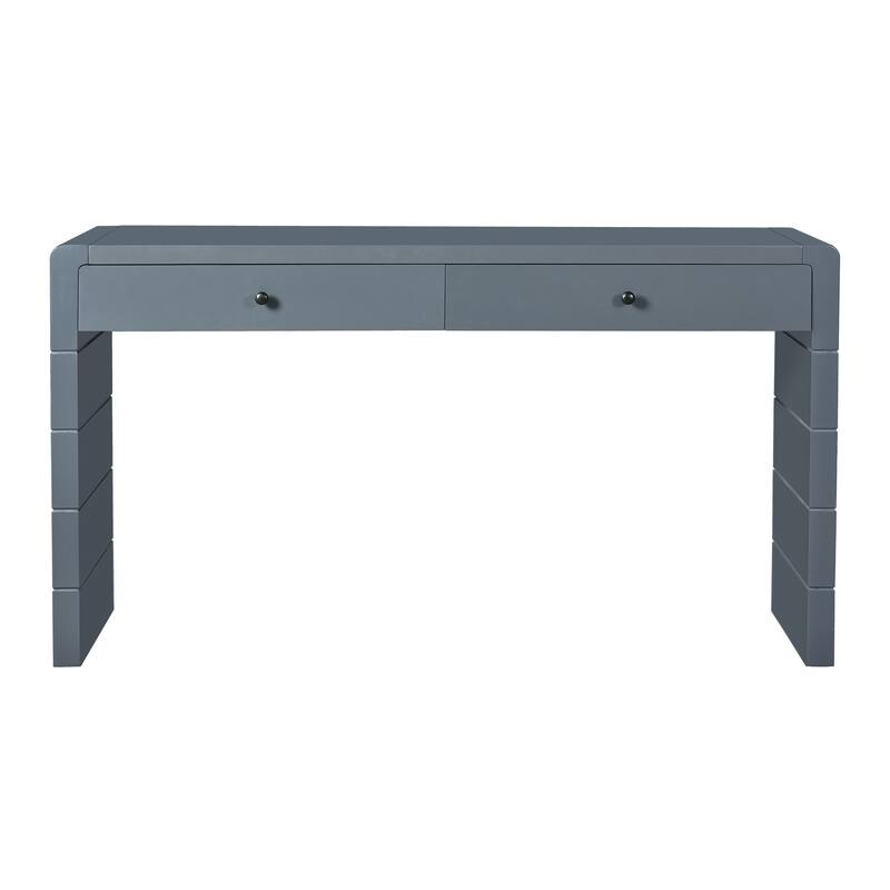 Farmhouse Rustic Entryway Table Curved Console Table with 2 Drawers, for Entryway, Hallway, Living Room, Navy