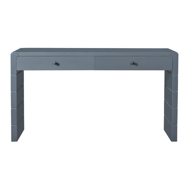 Wooden Curved Console Table with 2 Drawers for Entryway Hallway