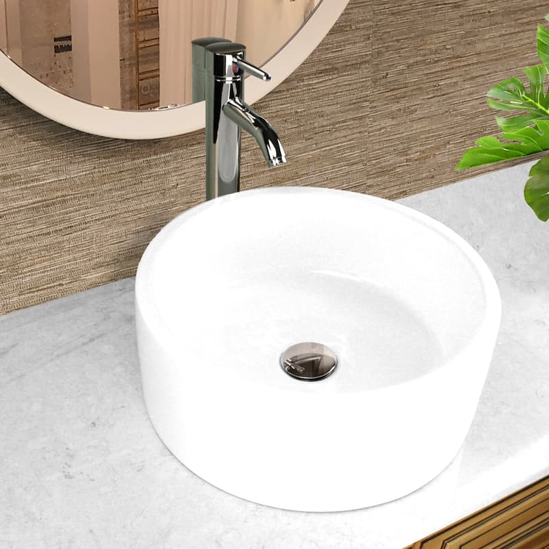 Highpoint Collection White 16-inch Round Ceramic Bathroom Vessel Sink