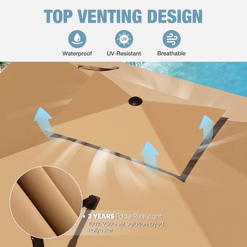VredHom Outdoor 10x13 Ft Patio Dual Wind Vent Offset Cantilever Umbrella