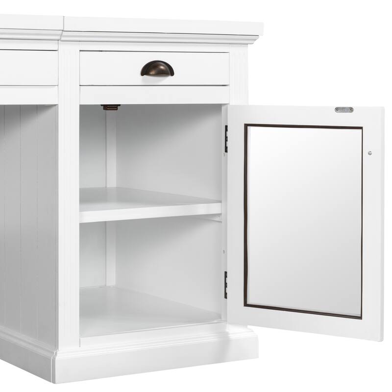 67-Inch Modern Executive Computer Desk with 2 Glass Doors Storage Cabinet & 3 Drawers