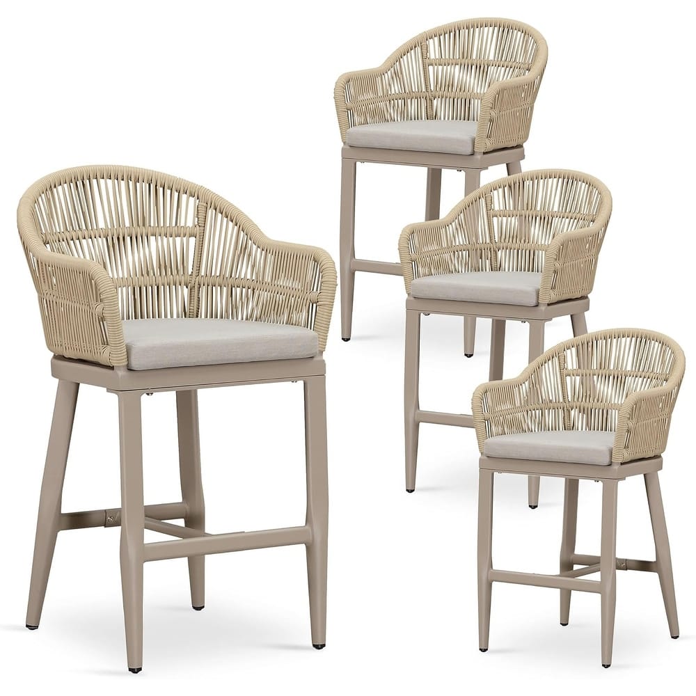 PURPLE LEAF Counter BarStools Set of 4 Aluminum Dining Chairs with Back and Cushions Rattan Bar Stools