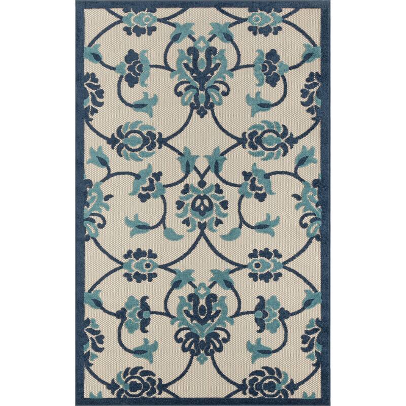 Copac Traditional Floral Performance Indoor/Outdoor Area Rug by Sevita - 2' x 3' - Navy Blue/Beige
