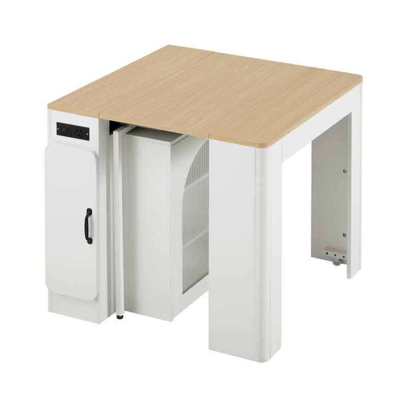 Modern Extendable Dining Table with Rolling Wheels and Integrated Power Outlet for Versatile Spaces