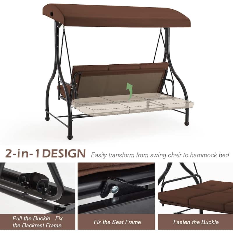 3-Seat Metal Patio Swing, Outdoor Porch Swing Glider with Cushions