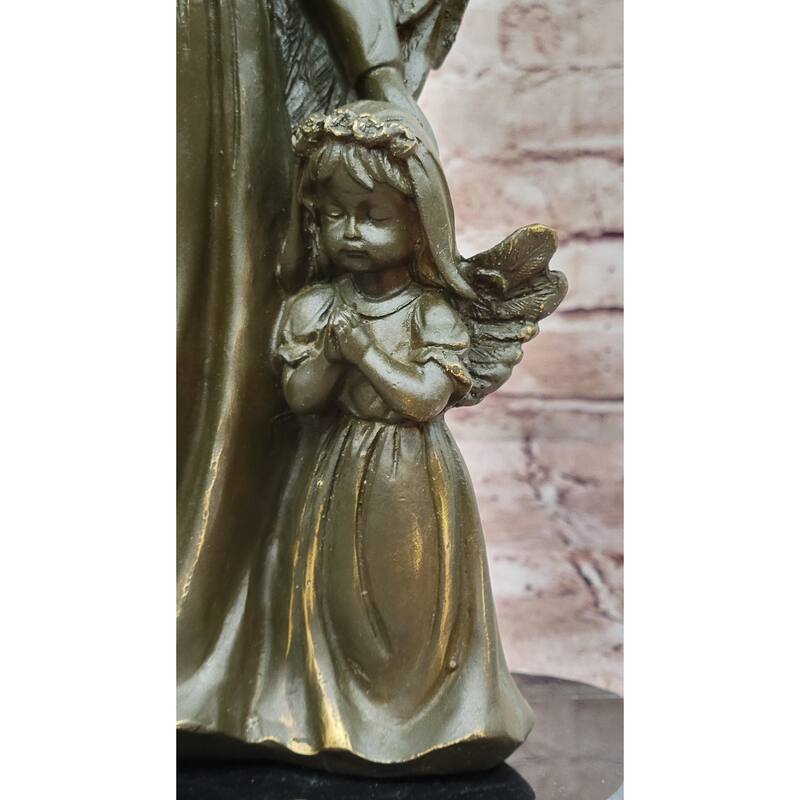 Bronze Angel With Child Statue Spiritual Memorial Sculpture Decor