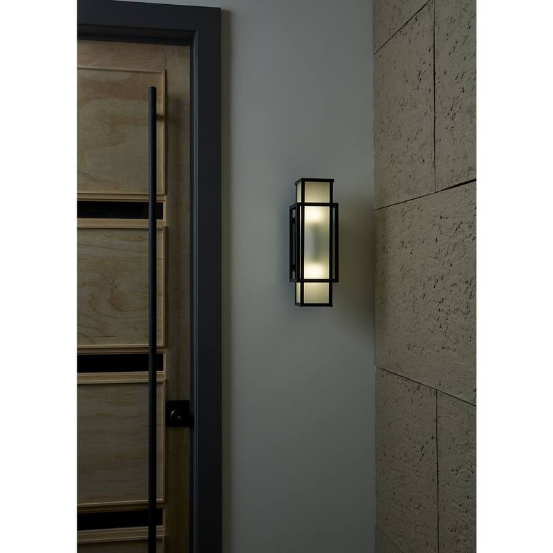 Unison Collection Two-Light Matte Black Etched Seeded Glass Contemporary Wall Lantern - 6 in x 7.62 in x 18 in