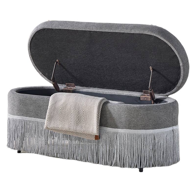 Multi-Functional Storage Ottoman with Fringe Trim and Hidden Storage Compartment