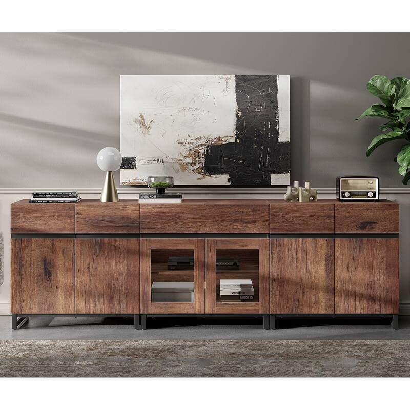 3 In 1 TV Stand for Tvs Up to 100 Inch, TV Console with Glass Doors and Drawer, Entertainment Center for Living Room, Bedroom