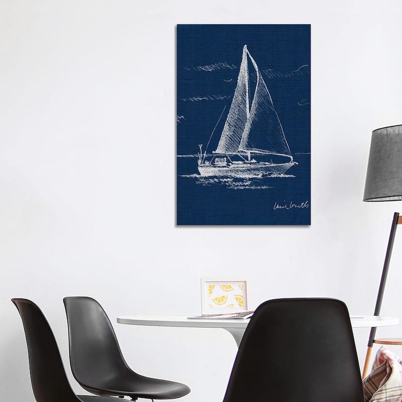 iCanvas "Sailboat on Blue Burlap I" by Lanie Loreth Canvas Print - 40x26x1.5