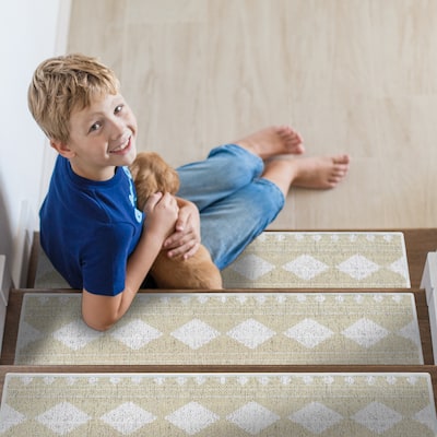 SussexHome Diamond Design 9" X 28" Stair Treads - 70% Cotton Anti-Slip Carpet Strips for Indoor Stairs-with Double Adhesive Tape