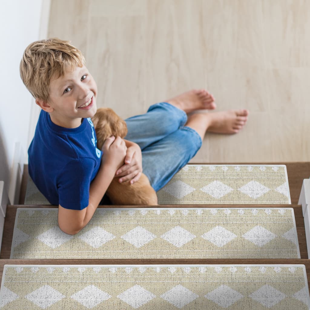 SussexHome Diamond Design 9" X 28" Stair Treads - 70% Cotton Anti-Slip Carpet Strips for Indoor Stairs-with Double Adhesive Tape
