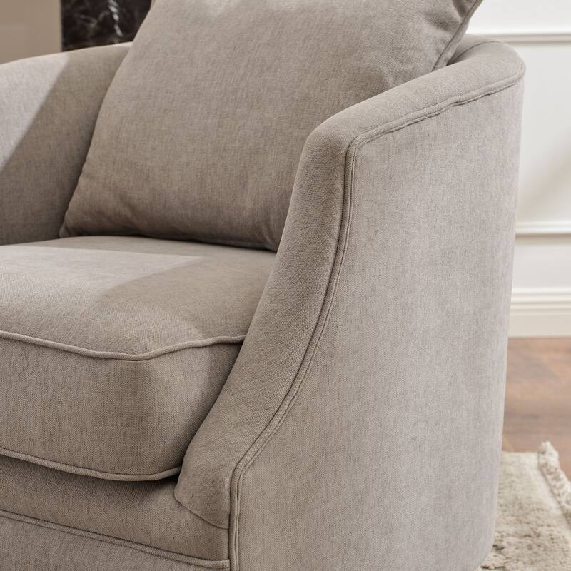 KINWELL 31" Wide Linen Fabric Upholstered Swivel Barrel Accent Chair