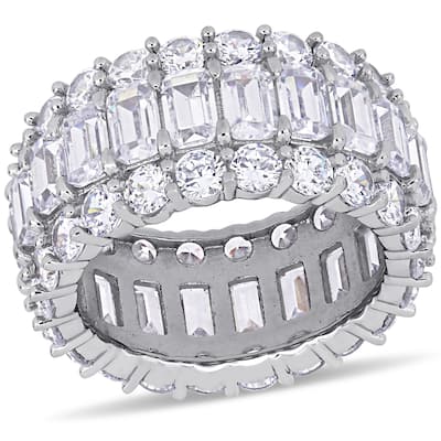 Miadora 19 CT TGW Emerald and Round-Cut Cubic Zirconia Multi-Row Full-Eternity Band in Sterling Silver