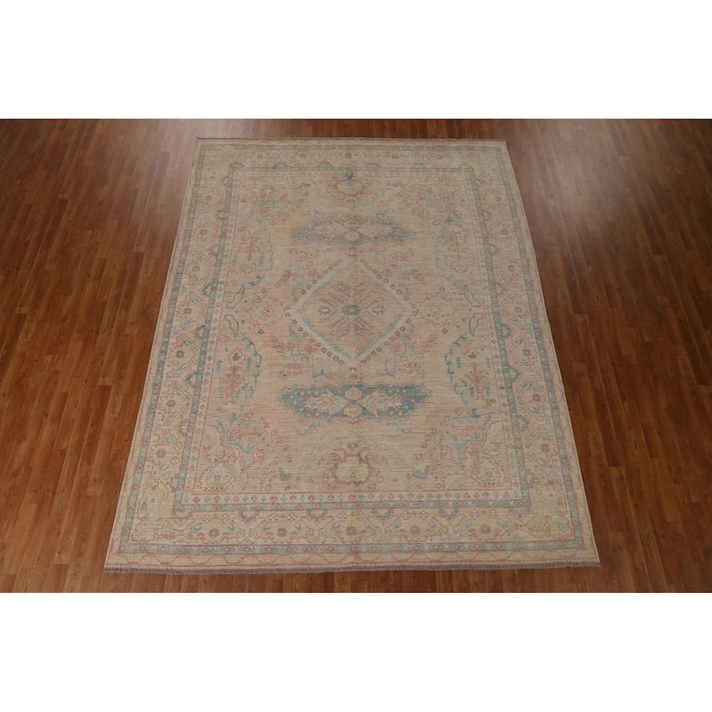 Hand Knotted Oriental 100% Wool Carpet Transitional Medallion Beige & Ivories Oushak Area Rug - 10' 3'' X 8' 0''