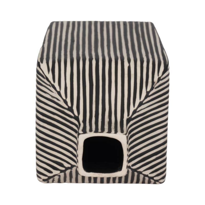 Sagebrook Home Lines Square Stoneware Vase in Black and White Finish, Unique Design