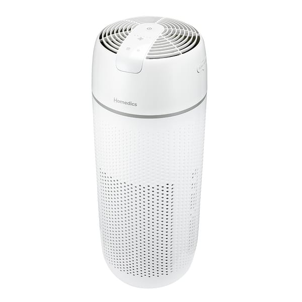 slide 2 of 8, Homedics T43 Large‑Room Tower Air Purifier | True HEPA + UV‑C | White White