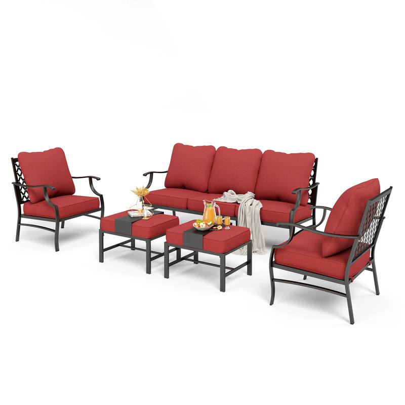 MAISON ARTS 4/5-Piece Patio Conversation Sets, Sofa Set with 2 xSingle Sofa Chairs, 1 x 3-seater Sofa and Coffee Table/Ottomans