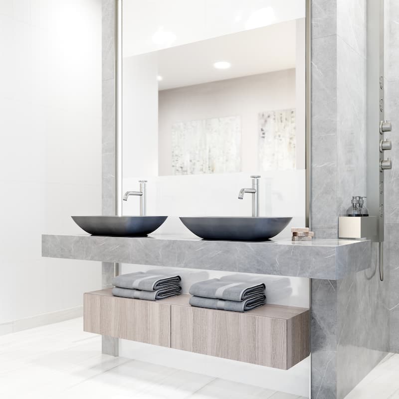 VIGO Duomo 18"L x 13"W Concrete Vessel Sink and Cass 12"H Faucet Set