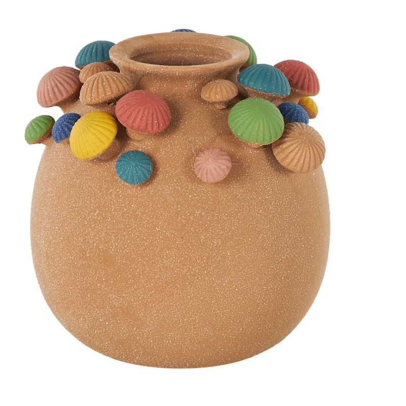 Ceramic Round Wide Decorative Vase with Multicolor Accents and White Speckles - Brown - Roche River Decor