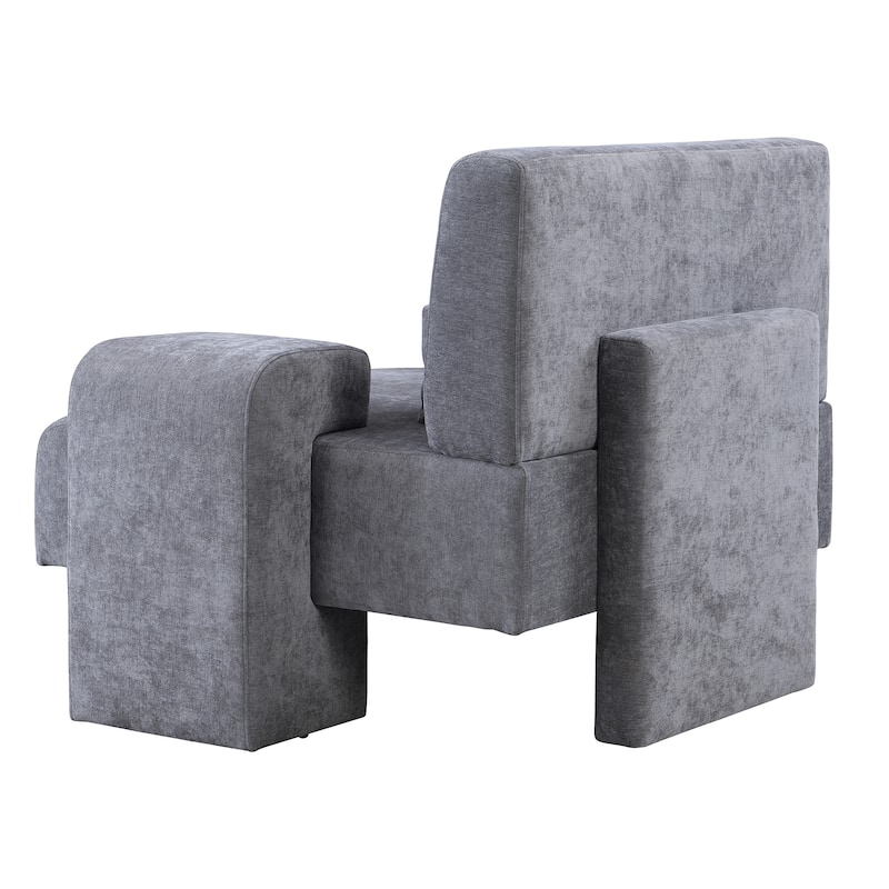 Modern Armchair Lounge Chair Sofa Chair with Built-In Storage, Wooden Table Armrest, Extra-Wide Seat