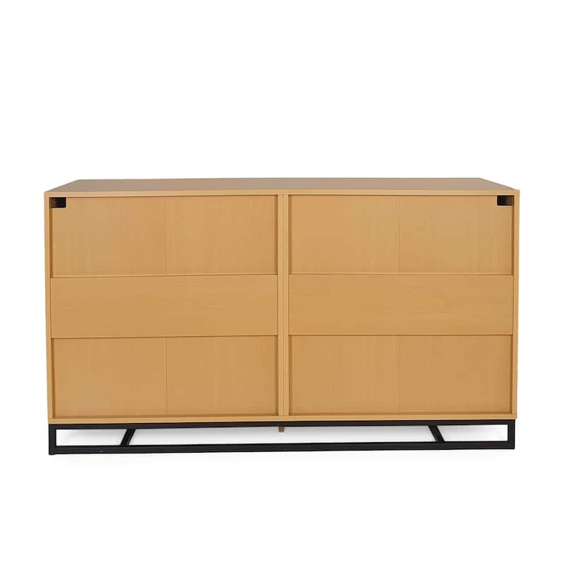 Roomfitters 6-Drawer Modern Wood Storage Dresser with Metal Base, Wide Chest of Drawers for Bedroom or Living Room