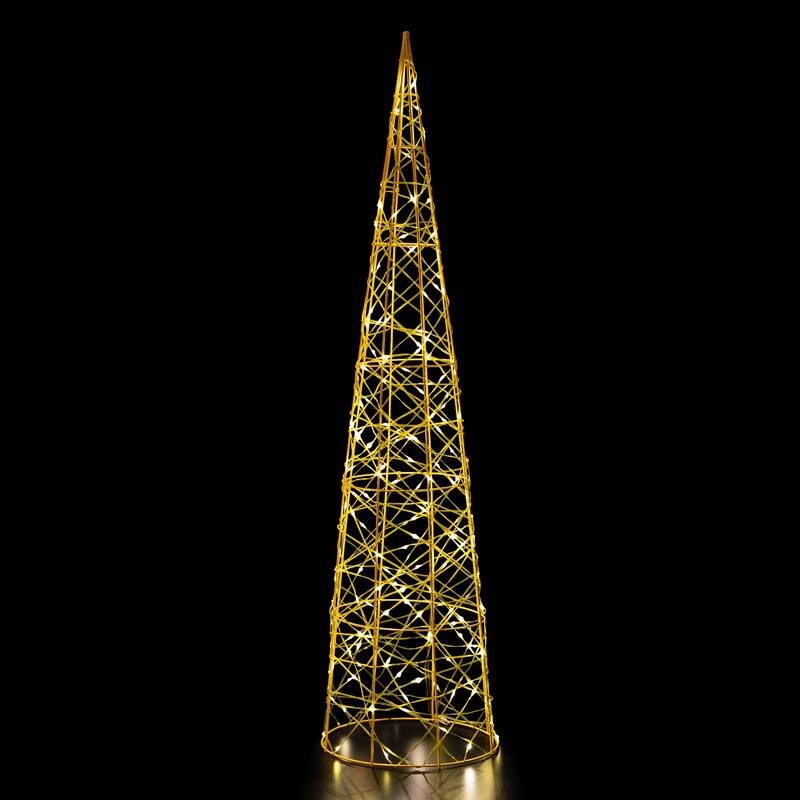 3 LED Twinkle Lighted Gold Mesh Cone Trees Christmas Decors 39.5"