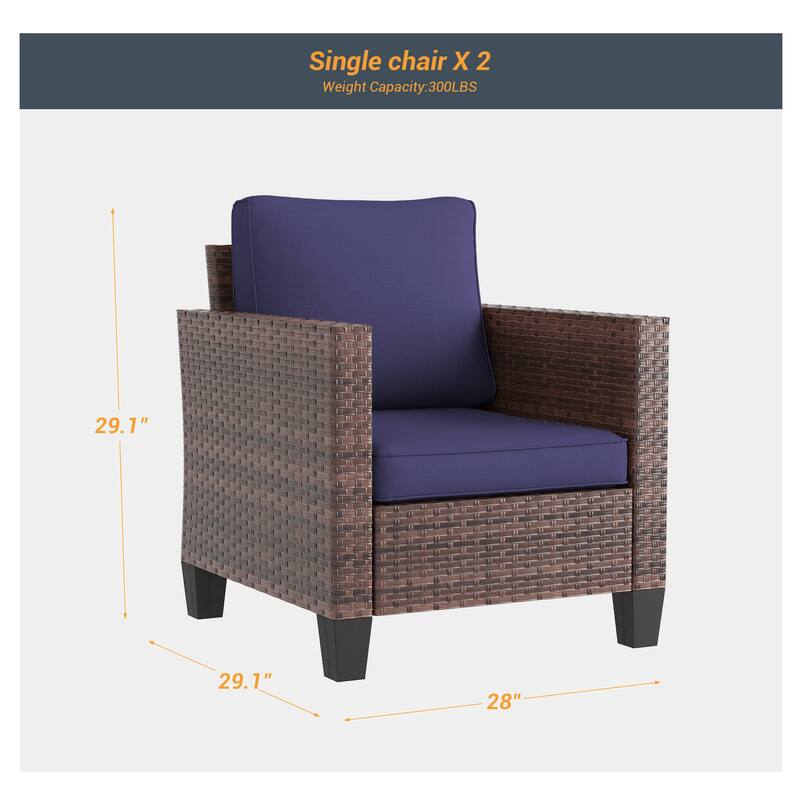 BONOSUKI 2Pcs Patio Single Sofa Set Brown Rattan Outdoor Furniture Set