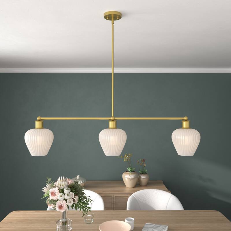 Acroma 3 - Light Dimmable Kitchen Island Linear Chandelier - Satin Gold