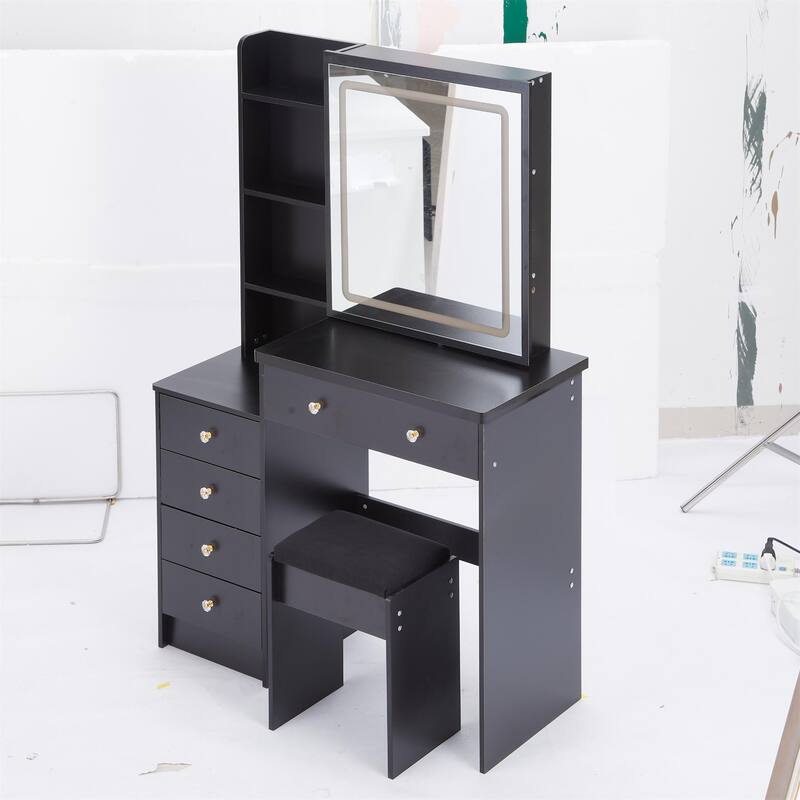 37" Mid-Size Left Bedside Vanity Set with LED Mirror and Stool
