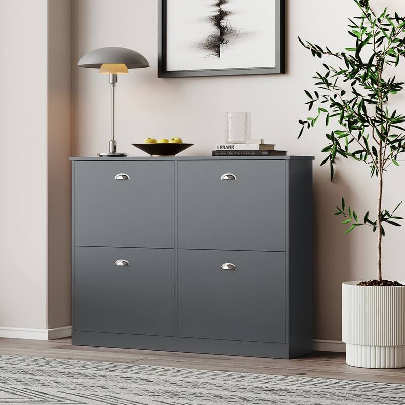Slim 4 Drawer Shoe Cabinet,Space Saving Storage for Entryway, Hallway and Bedroom (Natural Wood)