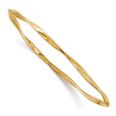 Curata 14k Yellow Gold 7.5" 2.5mm Textured Twisted Slip on Bangle Bracelet