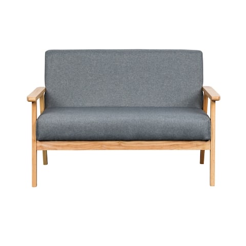 45 Inch Modern Loveseat Bench, Fabric, Natural Brown Wood Frame - 30 H x 45 W x 26 L Inches