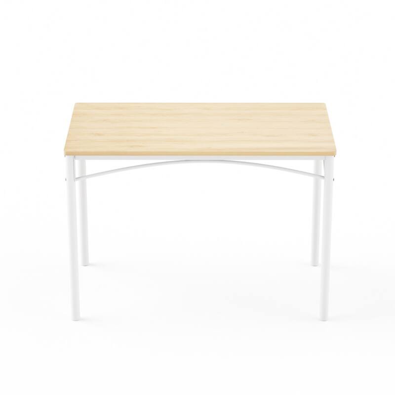 5-Piece Dining Set, 43.3" Rectangle Wood Table with 4 Steel Chairs